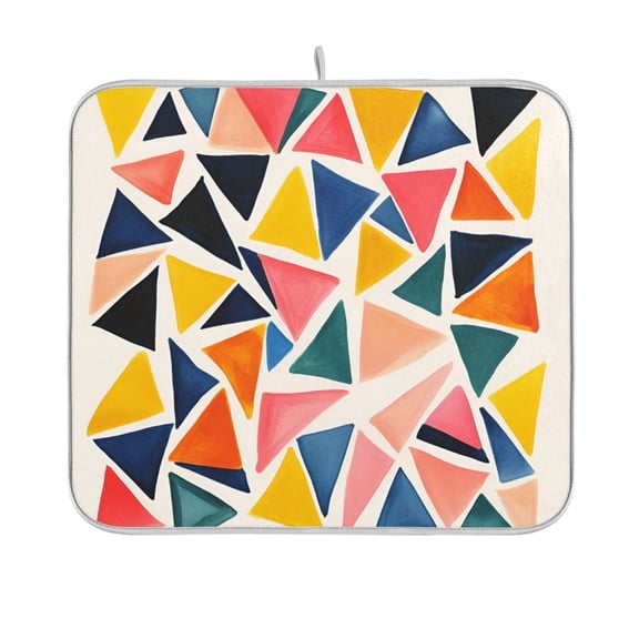 Yayeee Dish Drying Mat for Kitchen Counter 16"x18" Microfiber Absorbent Pad, Abstract Triangles
