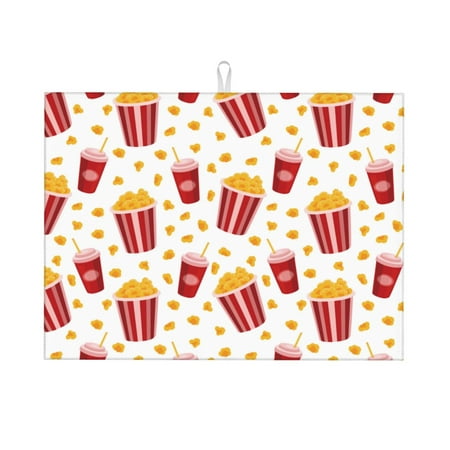 

Large Dish Drying Mats for Kitchen Counter - Cute Popcorn Drink 18x24In Anti-Slip Absorbent Microfiber Drying Mat for Kitchen Counter Mat Dish Rack Mat with Hanging Loop