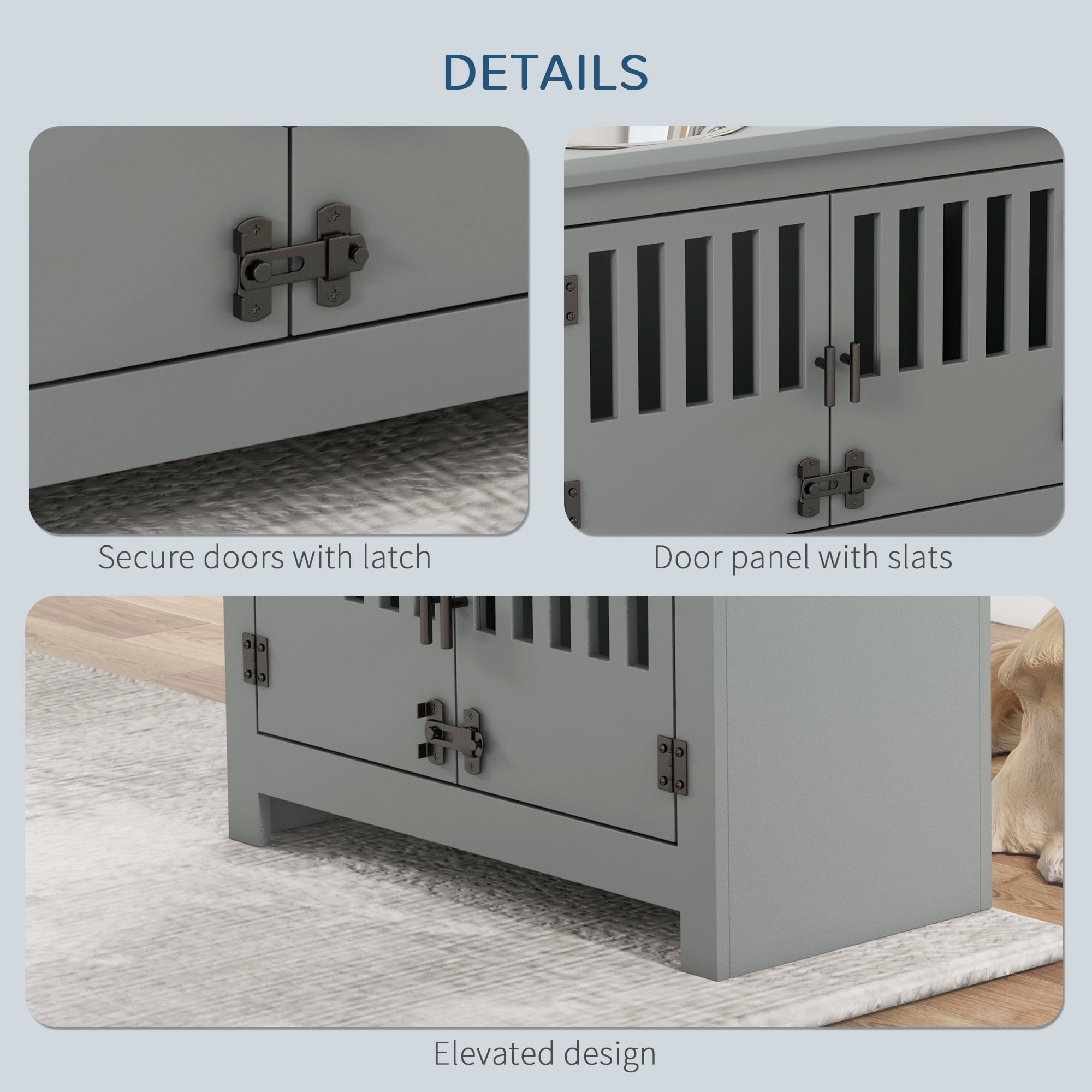 Large Elevated Dog Bowls with Storage Cabinet Containing Large 37L Capacity, Raised Dog Bowl Stand Pet Food Bowl Dog Feeding Station, Gray