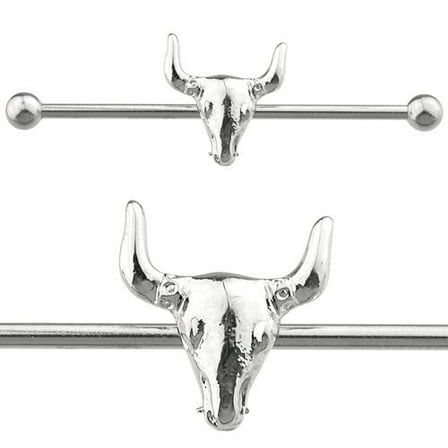 Industrial bar 316L Surgical 14g 38mm-1-1/2" Industrial Barbell 3D Bull Skull