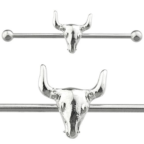 Industrial bar 316L Surgical 14g 38mm-1-1/2" Industrial Barbell 3D Bull Skull