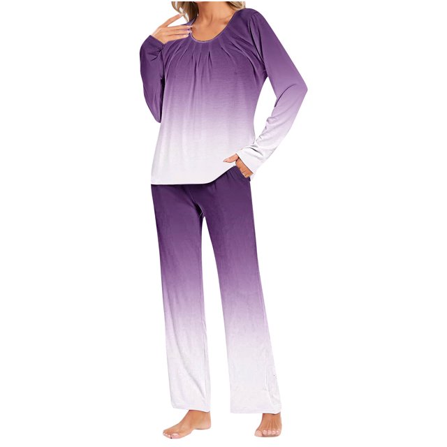 Rbaofujie Robes pour Femmes Ensemble de Pyjama Décontracté à Imprimé Dégradé Haut et Pantalon Pyjamas pour Femmes