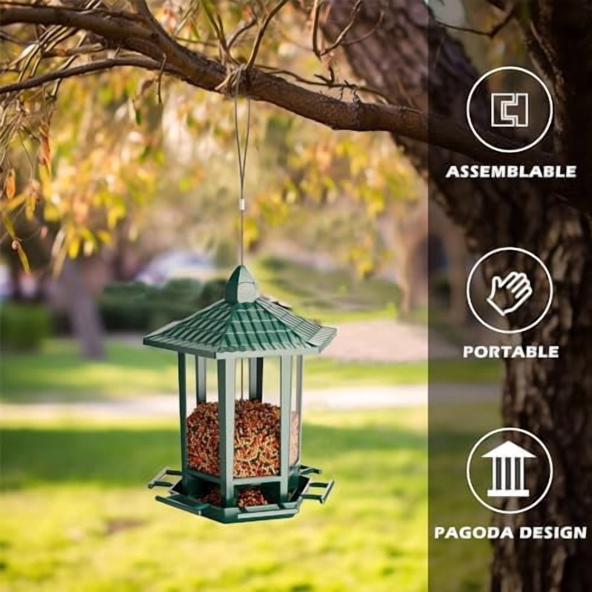 4 Pack Bird Feeders for Outdoor Hanging, 10 LB Fun Installation Retro Pagoda Design Bird Feeder, Attracting Wild Birds Chickadees Goldfinches Cardinals Finches and Sparrows (Green)