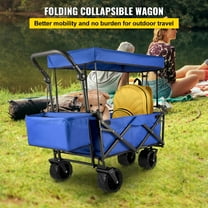 Blue Folding Utility Wagon Cart – Extra Large Collapsible Design with Canopy, Perfect for Gardening, Beach Trips, Farmers Market