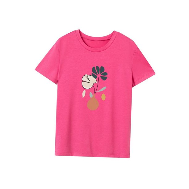 Camiseta para mujer de verano, cómoda y suave, cuello redondo, para uso diario, oficina M