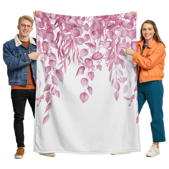 Flannel Throw Blanket for Couch Sofa Bed, Country Pink Leaf Soft Cozy Warm Fuzzy Blanket 40x50in
