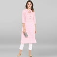 thumbnail image 3 of Janasya Indian Keyhole Neck 3/4 Sleeve Floral Print Pink Cotton Kurta For Women, 3 of 8