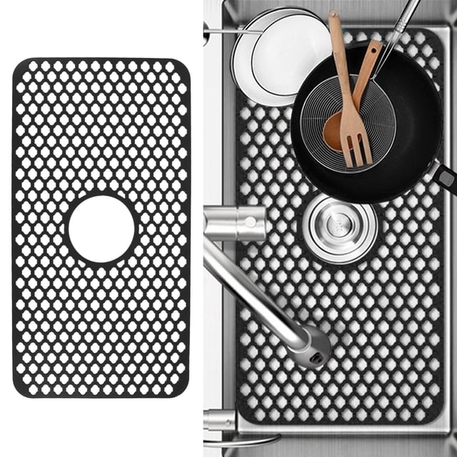 Silicone Sink Mat, Large Silicone Mat Hollow Non Slip Kitchen Sink Grid Protector with Drainage Holes for Fragile Glassware Stainless Steel Ceramic Sinks