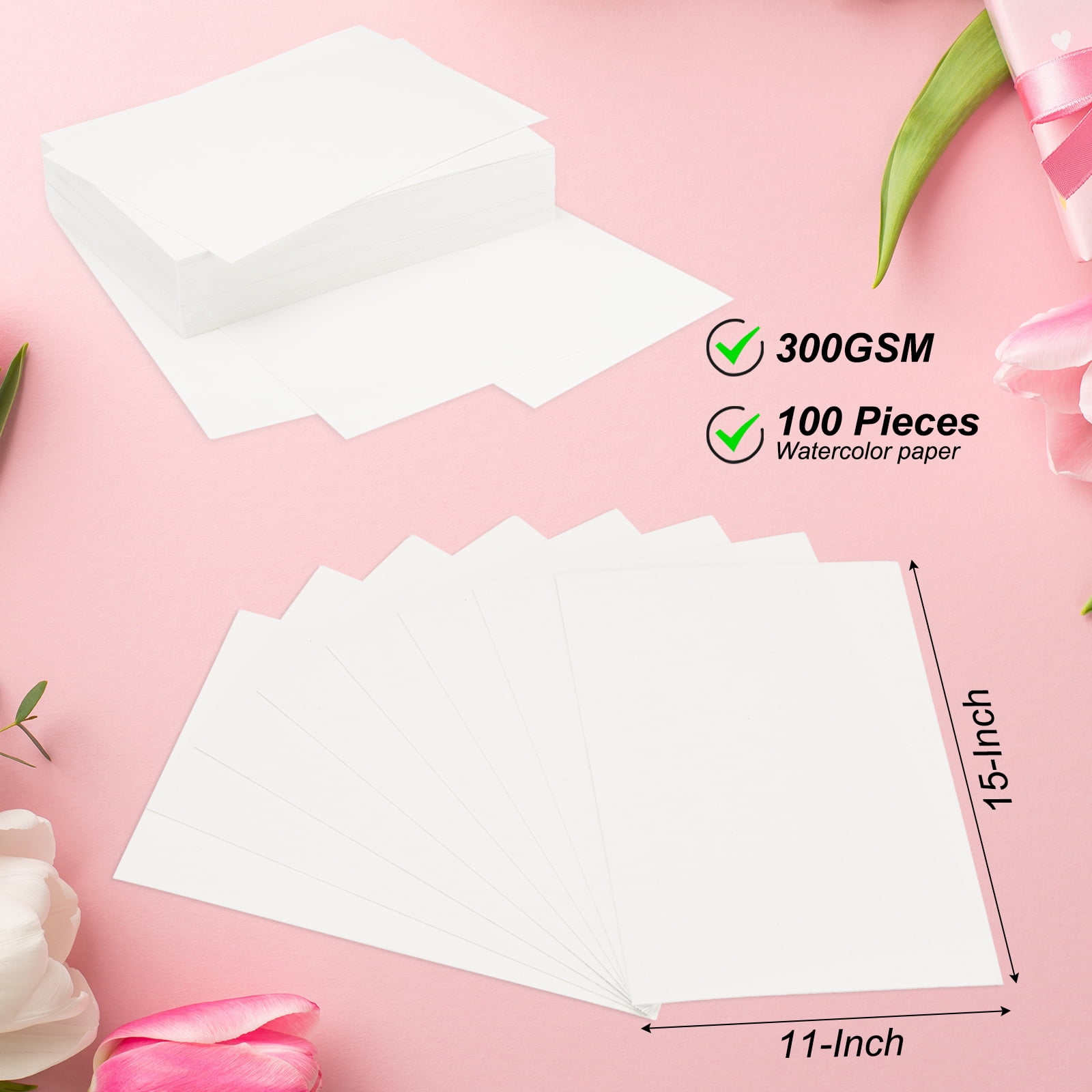 Uxcell 100Pcs Pure Cotton Watercolor Paper 140lb/300 GSM Water Coloring Paint Paper for Art 11x15 inch