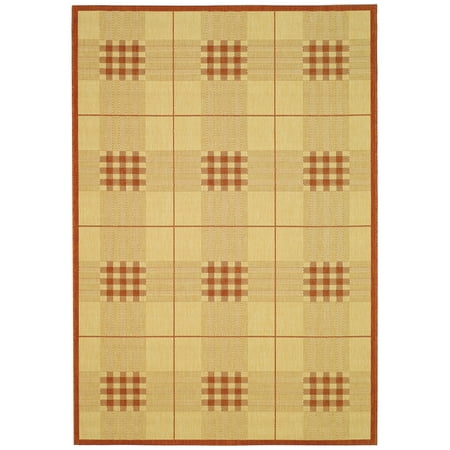 SAFAVIEH Courtyard Fulham Geometric Checkers Indoor/Outdoor Area Rug, 4' x 5'7", Natural/Terracotta