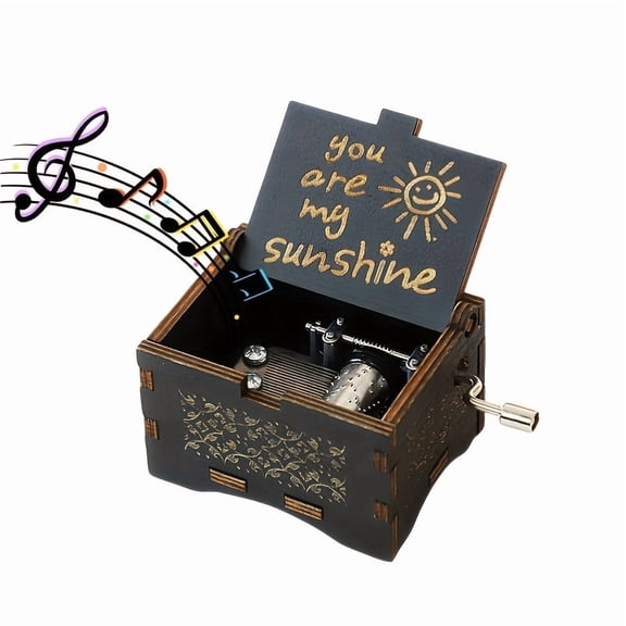 [Ideal Gift] 2-Choice "You Are My Sunshine" Vintage Wooden Music Box with Floral Carvings