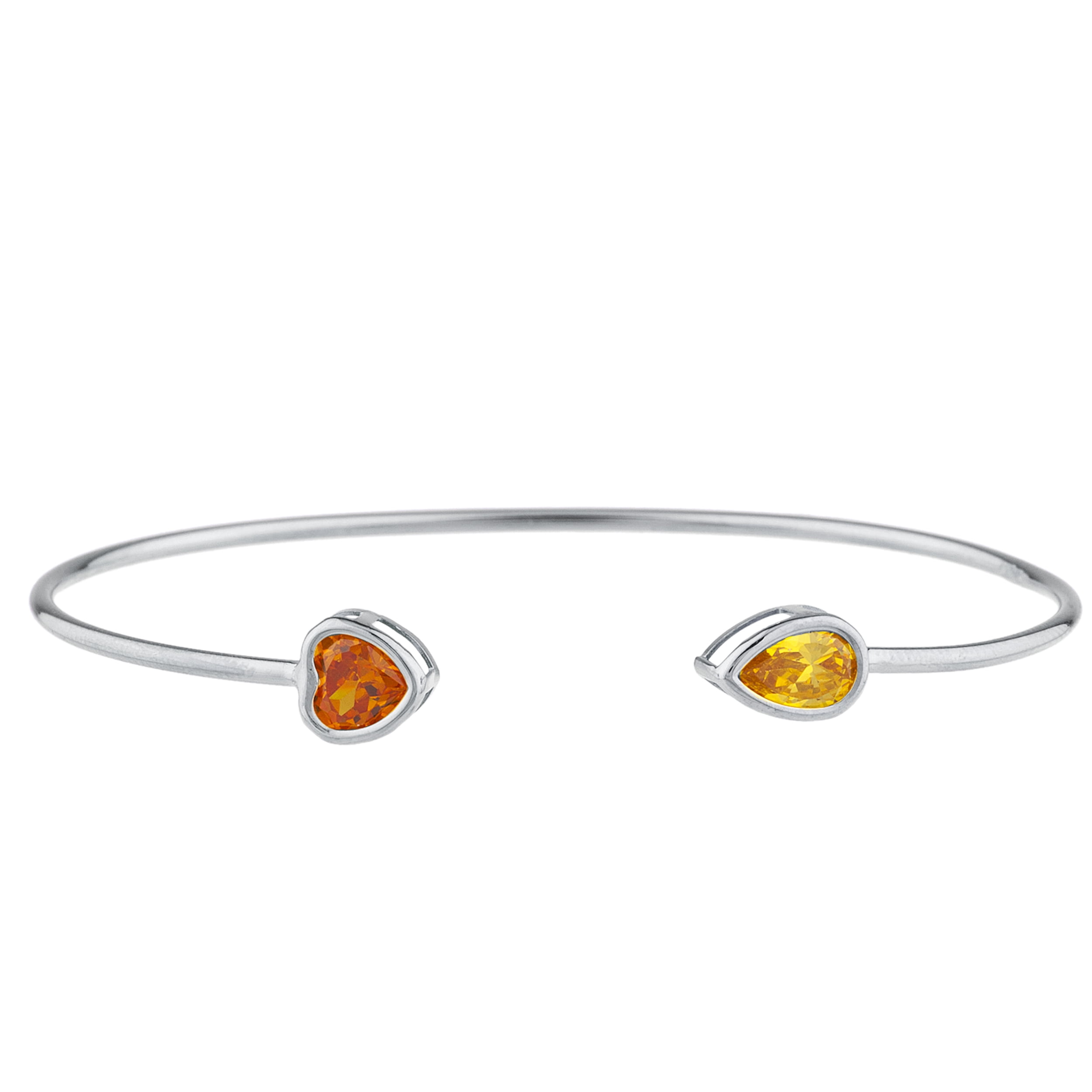 Elizabeth Jewelry Simulated Yellow Citrine Heart Bezel Bangle Bracelet .925 Sterling Silver Rhodium Finish Elizabeth Jewelry Simulated Yellow Citrine Heart Bezel Bangle Bracelet .925 Sterling Silver Rhodium Finish