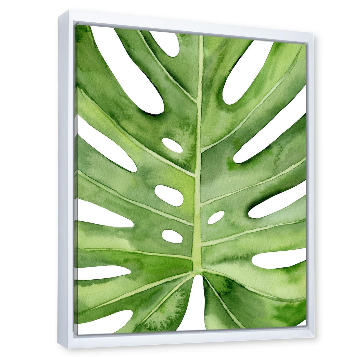 Designart Détail botanique de palmier tropical vert feuille de Monstera ART MURAL À CADRE FLOTTÉ