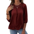 thumbnail image 2 of Yuemengxuan Women Fashionable Pullover, Solid Color Round Collar Three-quarter Sleeves Tops, 2 of 4