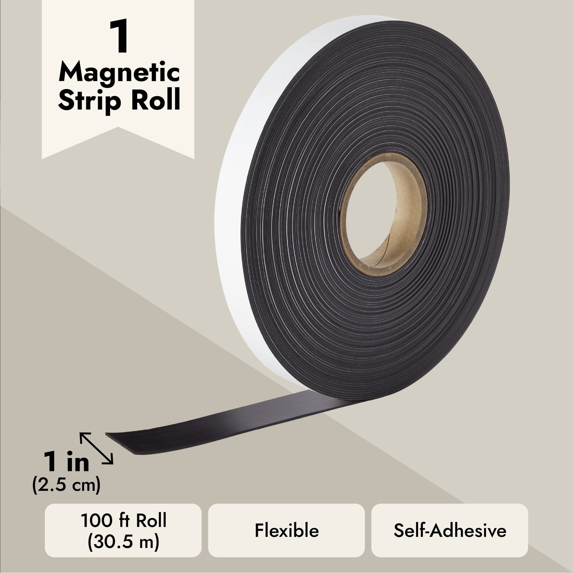 Flexible Magnet Strip with White Vinyl Coating 1/32 Thick 1 Height 50  Feet