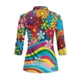 thumbnail image 3 of Uorisanigo Colorful Hippie Flowers Athletic Polo Workout Tops for Women Fashionable Zipper Neck Quick Dry Athletic Polo Shirts Stylish 3/4 Roll Sleeve Outing Wear for Workout Sports, 3 of 7