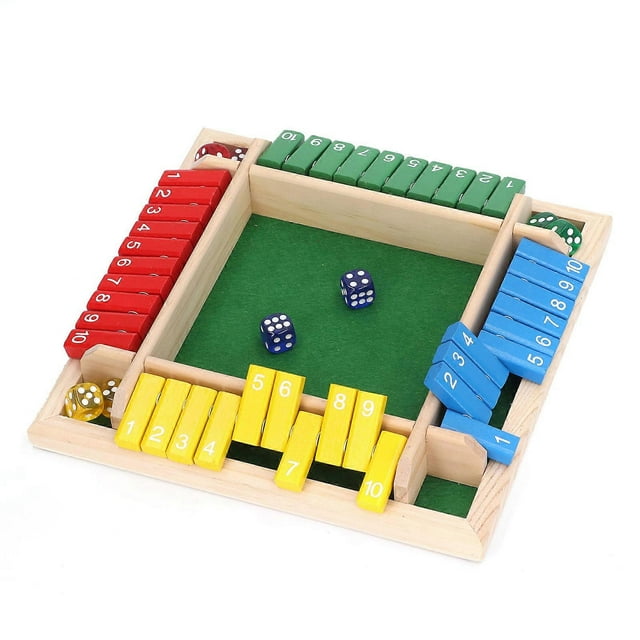 Wooden Dice Board Game Home Pub Holiday Party 4 Players Family Table Math Games for Adults Kids Green Bottom