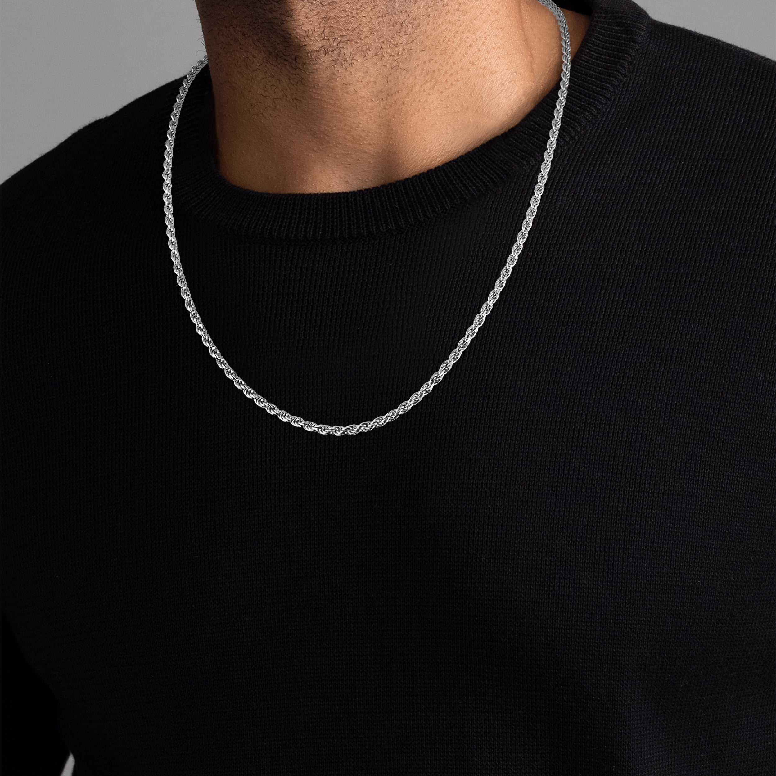 Brilliance Fine Jewelry Italian Sterling Silver 2.8mm Rope Chain Necklace, 22"