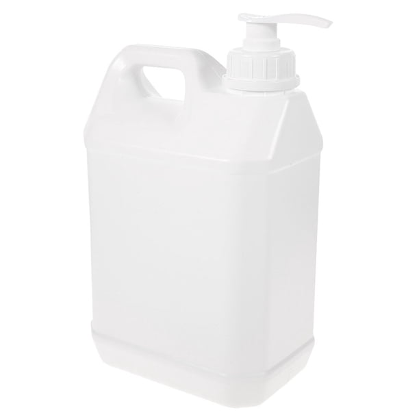 Jarra de plástico de 3 l, reutilizable, para agua, salsas, jabones, detergentes, miel y líquidos, con tapón de rosca y bomba, color blanco.