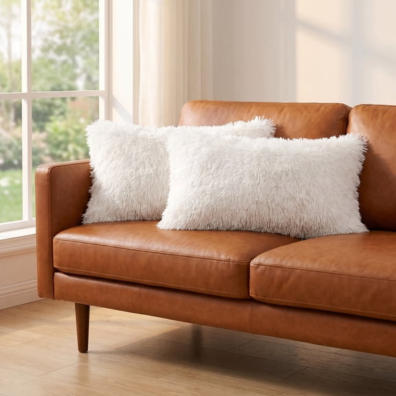 REGALWOVEN Set of 2 Throw Pillow Covers, Soft Fluffy Cushion Covers Double Sided Plush Pillow Covers Beige 18" x 18"