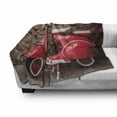 thumbnail image 3 of Vintage Soft Flannel Fleece Throw Blanket, Retro Motorcycle Nostalgic Scooter in Front of Wall Vehicle Traffic Urban Picture, Cozy Plush for Indoor and Outdoor Use, 50" x 60", Red Umber, by Ambesonne, 3 of 6