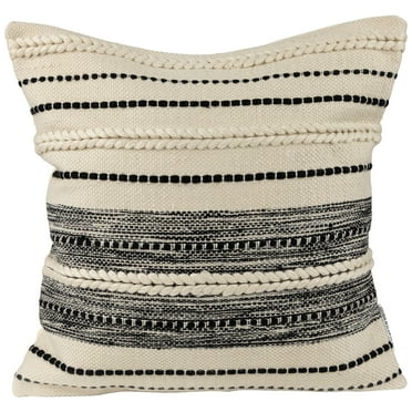 Northlight 20" Cream and Black Twisted Textured Block Handloom Woven Outdoor Square Throw Pillow