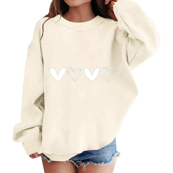 Mercatoo Cute 𝐏reppy Sweatshirts for Teens Girls Heart Graphic Oversized Sweatshirts Fall Winter Long Sleeve Pullover Tops