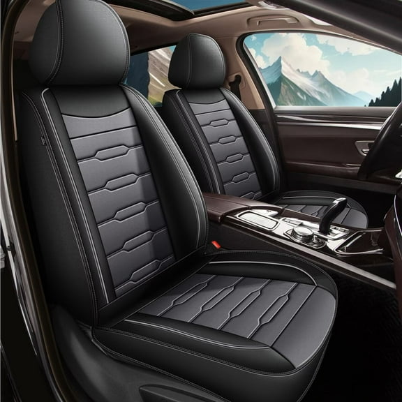 DIKSOAKR Leather Car Seat Cover Fit for Ford Escape 2001-2025 Faux Leather Car Seat Protector Vehicle Cushion Covers Compatible Airbag Waterproof Front 2 Seats Black&Gray