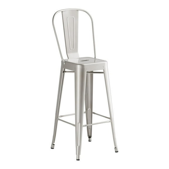30'' High Cafe Style Silver Clear Coat Metal Restaurant Barstool Chair For Indoor or Outdoor