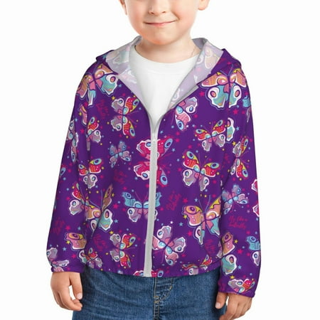 

Goofa Bright Butterflies Printed Kids Zip-Up Hoodie Girls Boys UPF50+ Sun Protection Jacket Hooded Cooling Shirt-18 Months