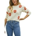 thumbnail image 1 of ZAXARRA Chandail en Tricot pour Femmes à Manches Longues Col Rond chandail à Fleurs Mode Urbaine Vêtements Automne Hiver, 1 of 8