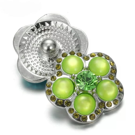 HOOUN 5PCS Flower Crystal Chunk Charm Snap Button Fit 18mm Drill Snap Jewelry 41-Green