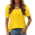 thumbnail image 3 of Dwralegc Women's Tops, Tees & Blouses Square Neck Cute Ruffle Trim Sleeve Shirts Trendy Loose Fit Summer Dressy Casual Tops Yellow M, 3 of 5