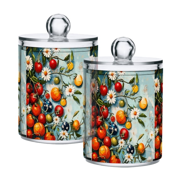 Yayeee 2 Pack Qtip Holder Bathroom Cotton Swab Canister with Lid Clear Dispenser Set, Red Tomatoes