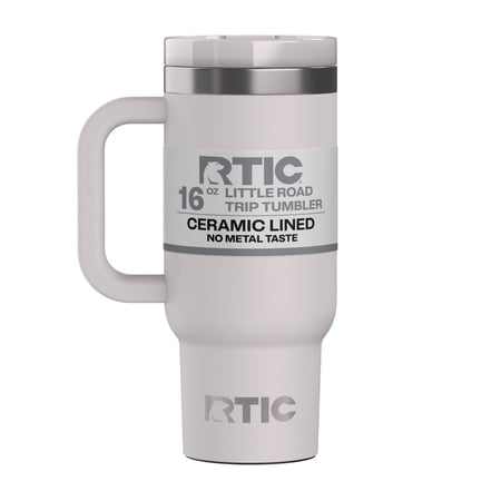 RTIC 16 oz Ceramic Lined Road Trip Tumbler Leak-Proof Covered Straw Lid Cool Grey