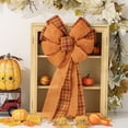 thumbnail image 3 of GYRATEDREAM Farmhouse Autumn Thanksgiving Bow Tree Topper Decoration For Front Door Thanksgiving Wreath Bow Wreath Pumpkin Leaves Bow Burlap Fall Orange Plaid Bow, 3 of 8