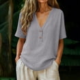thumbnail image 2 of Sevevn Women's Casual Short Sleeve V Neck Henley Blouses Loose Fit Lightweight Linen Summer Tunic Tops Gray S, 2 of 6