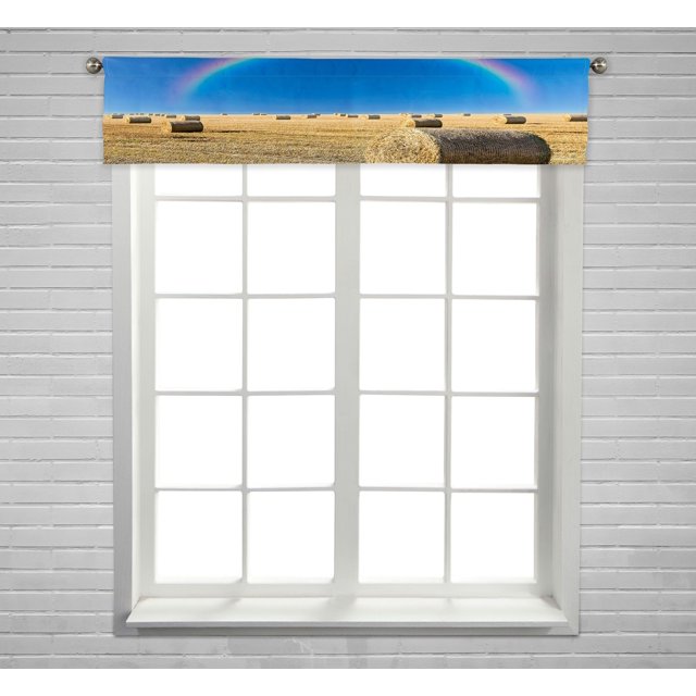 ABPHQTO Cenefa de cortina de ventana con balas de paja y un arcoíris Bolsillo para barra 30x130 cm