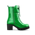thumbnail image 3 of BLISSFUL STEP Women's Chunky Heel Zip Platform Block Combat Boots Green 7, 3 of 7