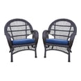 thumbnail image 1 of Jeco Chaise en Osier Espresso avec Coussin Bleu (Ensemble de 2), 1 of 2