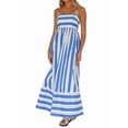 thumbnail image 3 of Women'S Striped Back Smocked Maxi Dress Spaghetti Strap Cut Out Flowy Swing Long Dress Blue S, 3 of 9