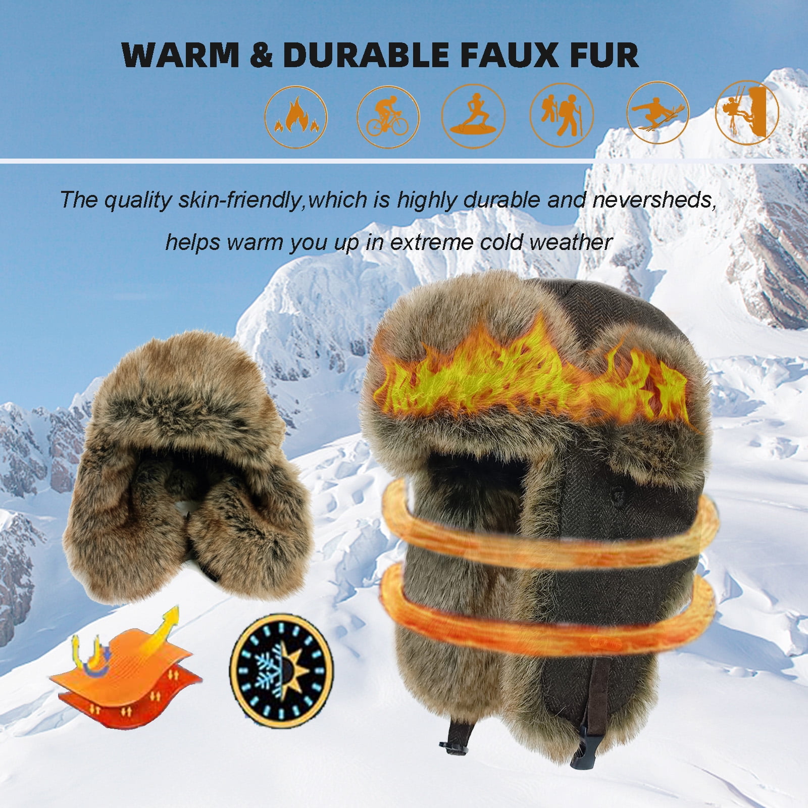HEYANN Winter Trapper hat,Russian Ushanka Plaid Faux Fur Fuzzy for Men Women with Ear Flaps Eskimo Soviet Pilot Hat