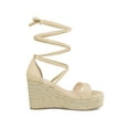 thumbnail image 3 of BLISSFUL STEP Women's Platform Espadrille Lace Up Wedge Heels Sandals Beige (Size 7.5), 3 of 6