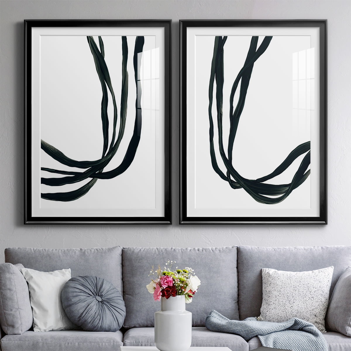 Wexford Home Onyx Ribbon I Premium Framed Print, 26.5" x 36.5" - Ready to Hang, Black (Set of 2)