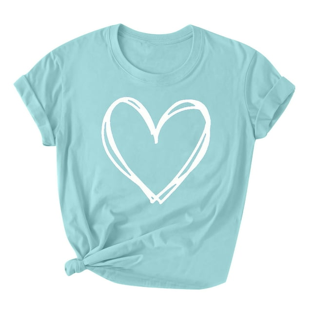 Diufon Hauts de la Saint-Valentin pour Femmes Tunique à Manches Courtes Col Rond Chemise Décontractée Tendance Imprimée Graphique Mignonne