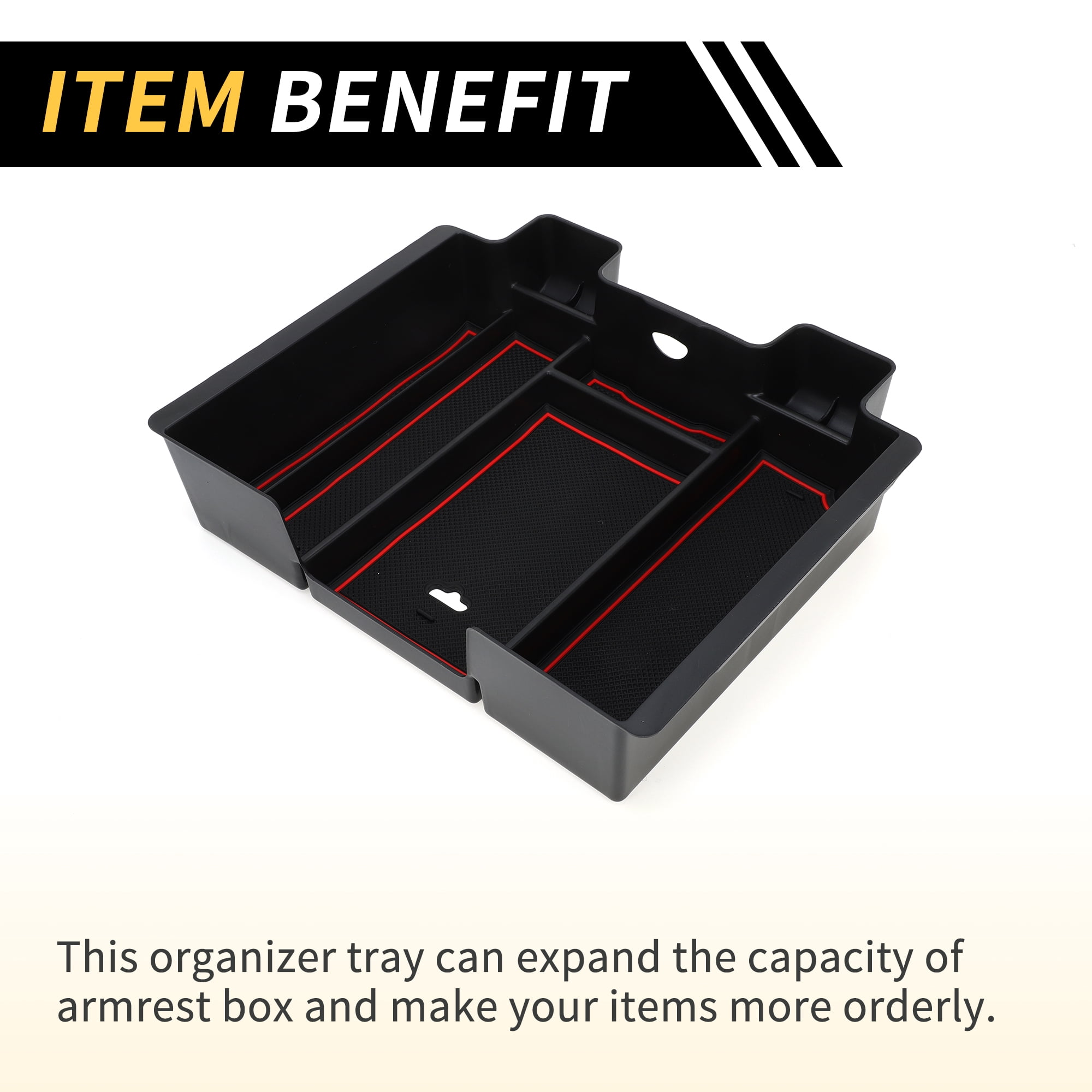 Unique Bargains Full Center Console Organizer Tray for Chevy Silverado for GMC Sierra 2500 3500 HD 2020-2023 Armrest Box Insert Tray Full Console w/Bucket Seats ONLY Plastic Black Red