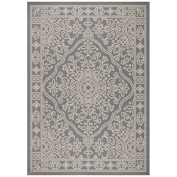 SAFAVIEH Courtyard Henrietta Medallion Indoor/Outdoor Area Rug, Anthracite/Beige, 8' x 11'