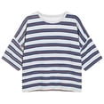 thumbnail image 4 of OOOUM Women Striped Crop T-Shirt Oversized Drop Shoulder Short Sleeve tee shirts Loose Soft Cotton Casual Basic Cropped shirt Tops Blue M, 4 of 4