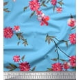 thumbnail image 1 of Soimoi Velvet Fabric Leaves & Pink Flower Printed Fabric 1 Yard 58 Inch Wide, 1 of 1