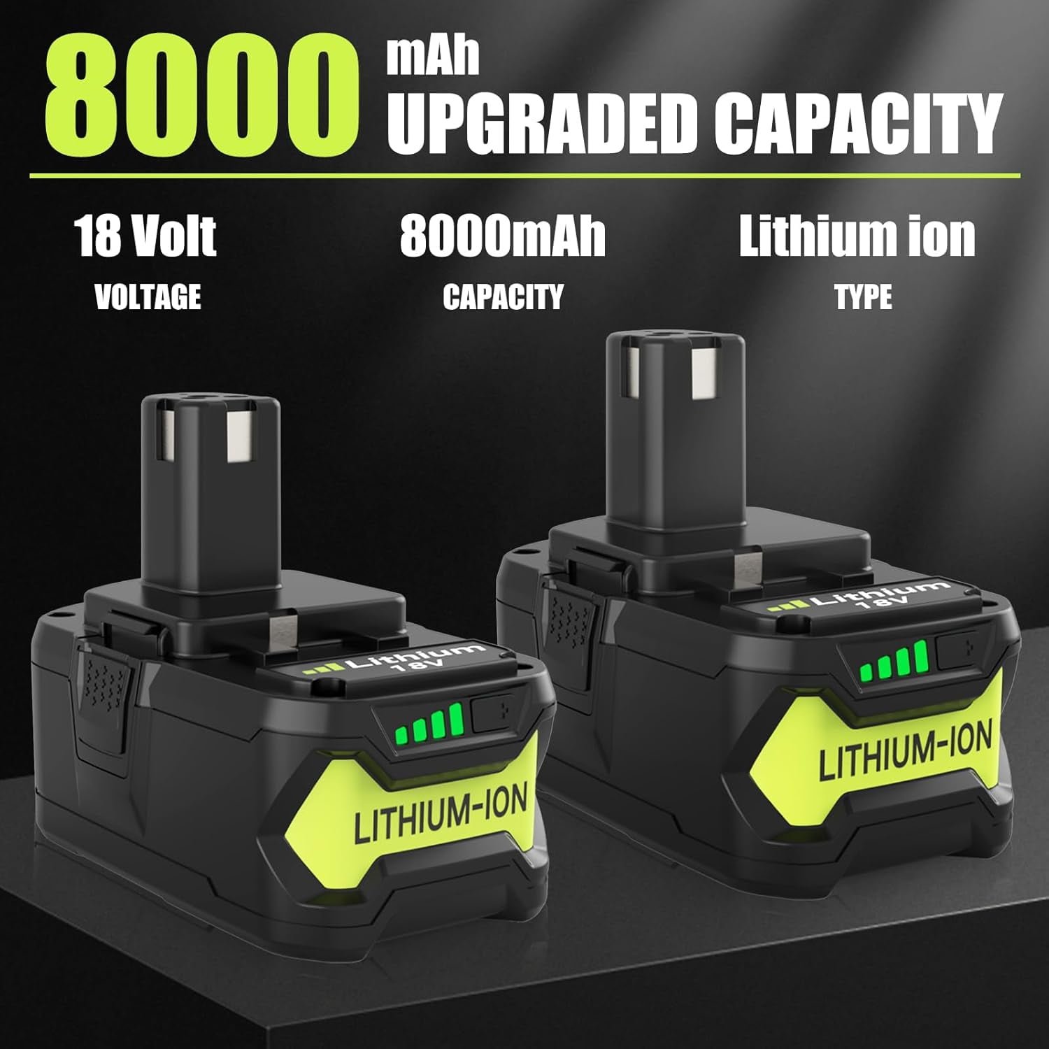 2Packs 8.0Ah Battery Replacement for Ryobi 18V Battery, 18 Volt Lithium ion Batteries for Ryobi One 18V Cordless Tools P108 P107 P105 P104 P103 P102